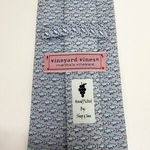 Vineyard Vines Men's Tie Fish Print Slate Blue Silk USA 3.75" (W) x 57" (L) guc